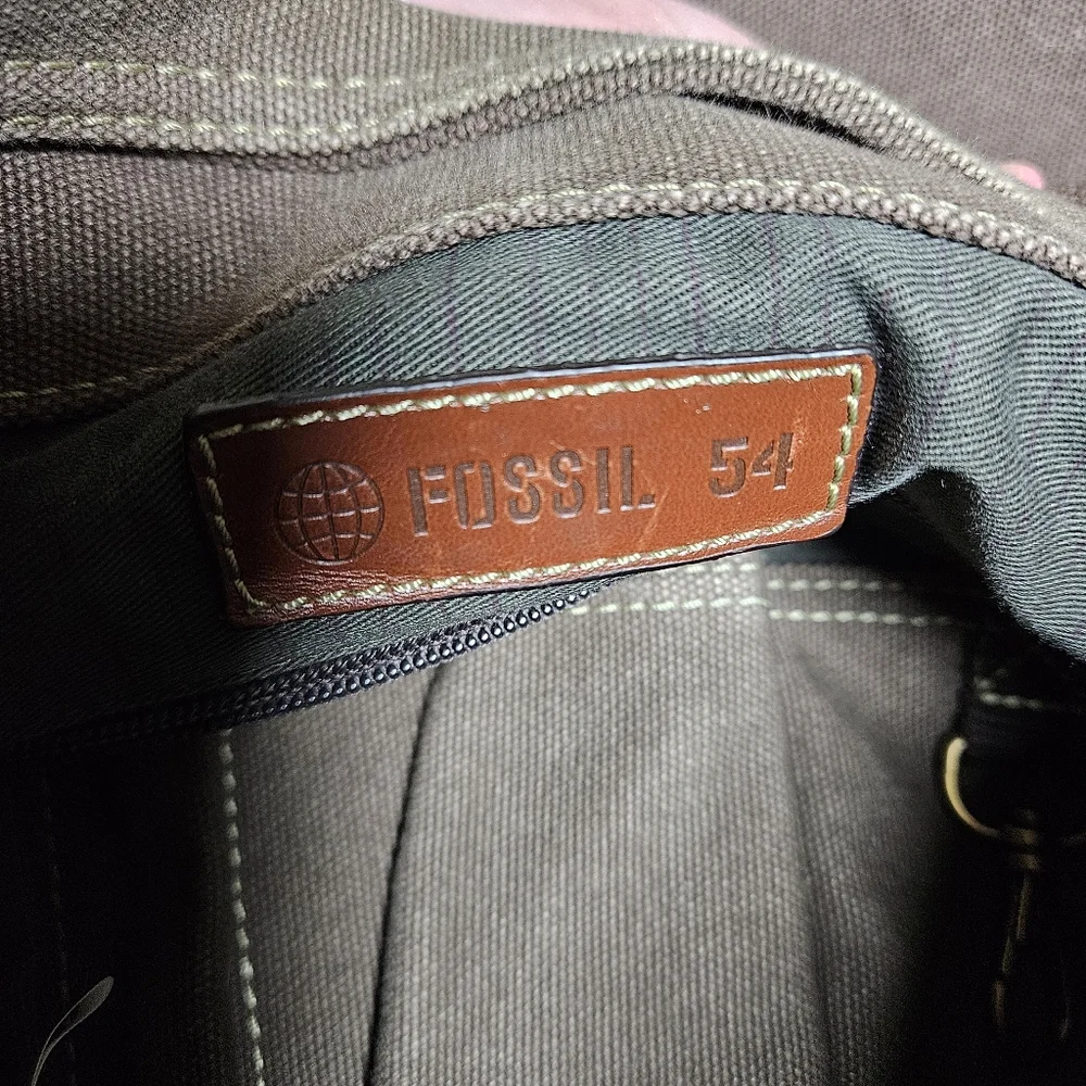 Fossil 54 Canvas Messenger Bag Adjustable Strap Brown